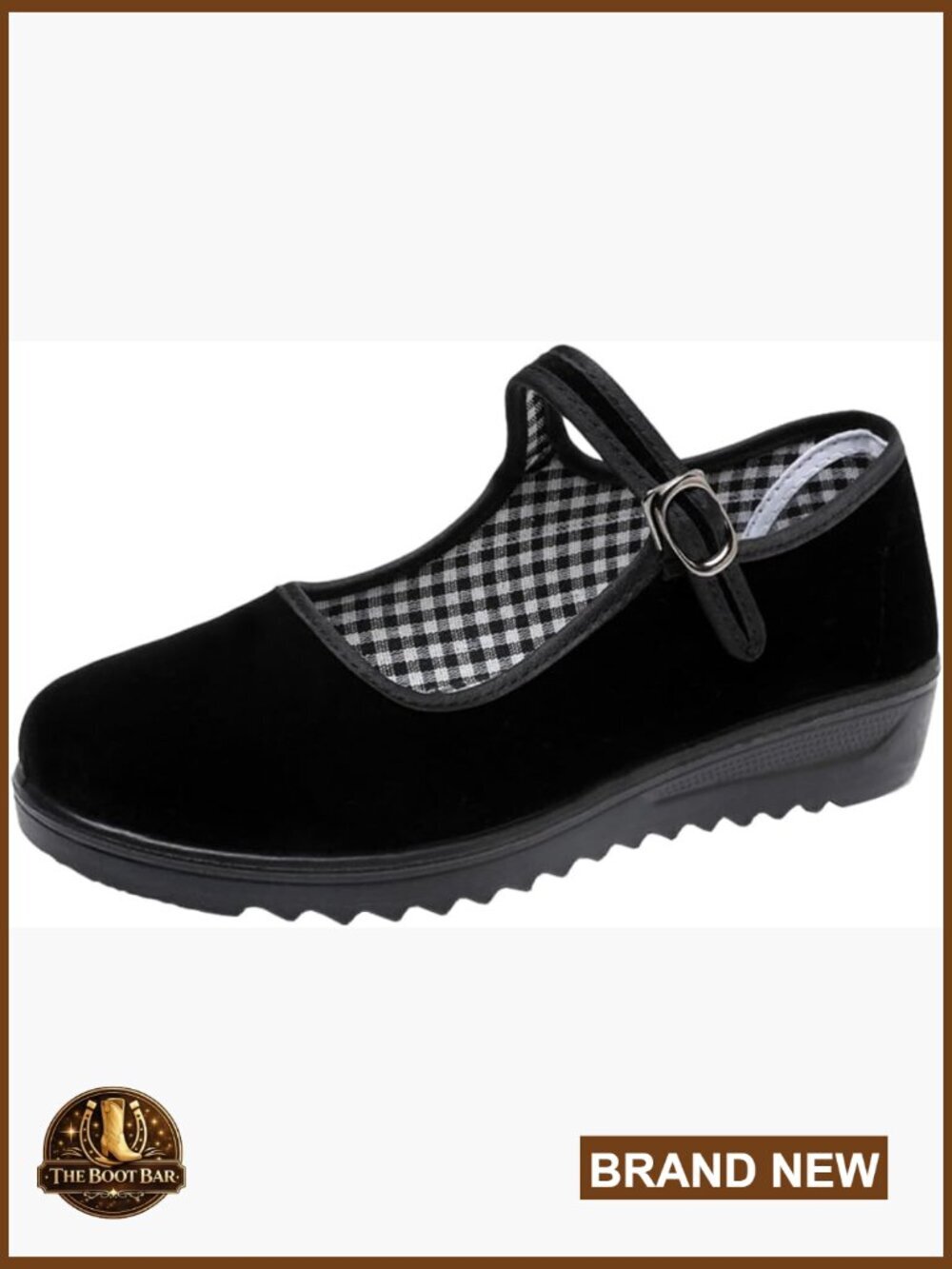 Black Velvet Mary Jane Flat Hook & Loop Closure Non-Slip Walking Shoes